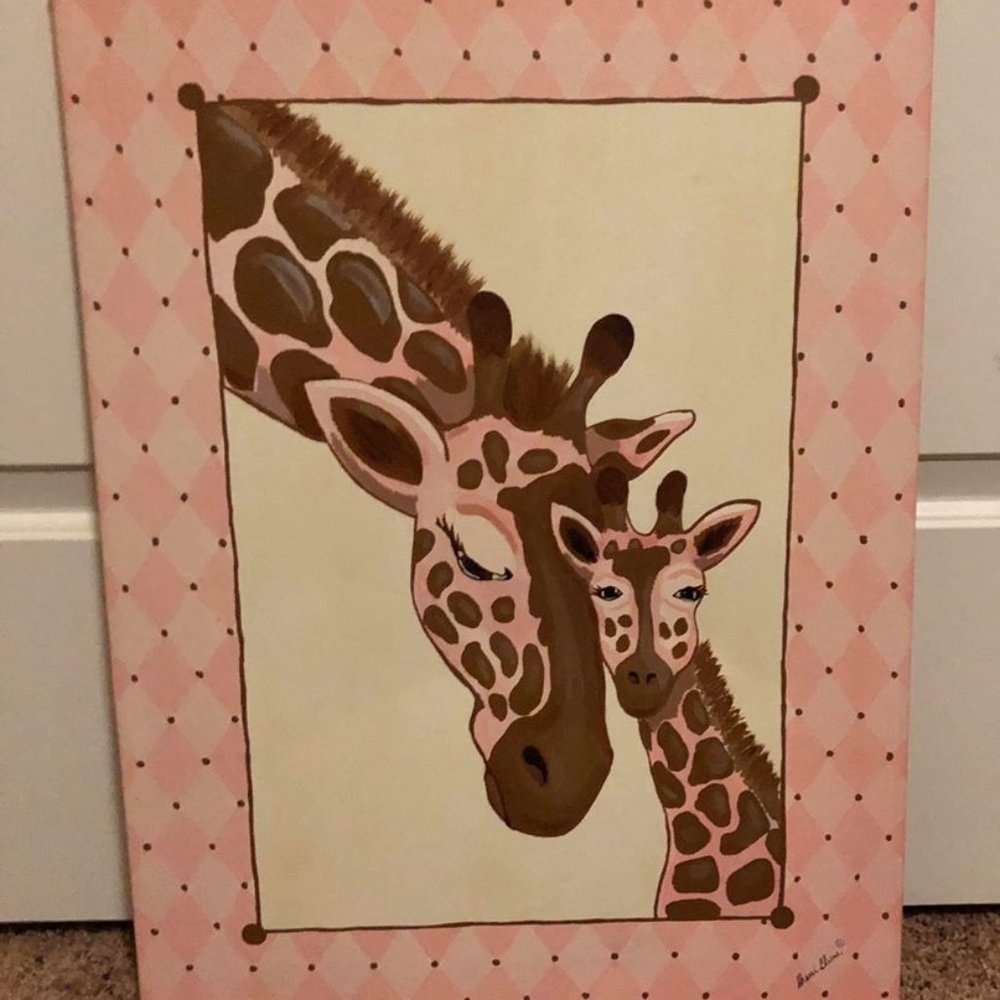 Hand painted Mom and baby giraffe